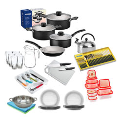Set Vajilla Kit Cocina 68 Piezas Ollas Cubiertos Vasos