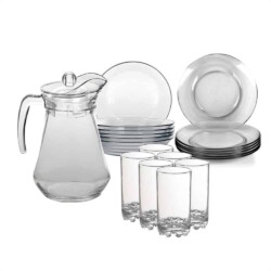 Juego Vajilla 19 Piezas Platos Vasos Jarra 1500 Ml Vidrio