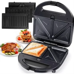 Sandwichera Doble Grill Wafflera 3 En 1 Punktal 800 W