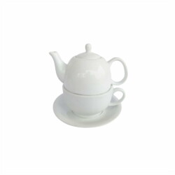 Tetera De Porcelana 350 Ml Con Plato Y Taza 3 Piezas
