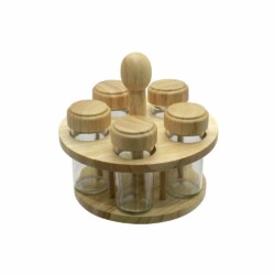 Juego Set De 5 Especieros Giratorio Con Soporte Madera