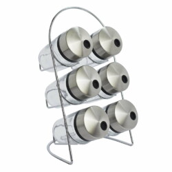 Juego De 6 Especieros Vidrio Con Soporte Metal 150 Ml