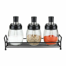 Especiero Con Soporte De Metal 3 Frascos Vidrio 290 Ml