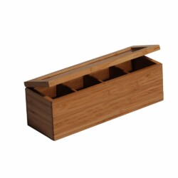 Caja De Te 4 Divisiones Rectangular De Bambu 26 X 9 X 9 Cm