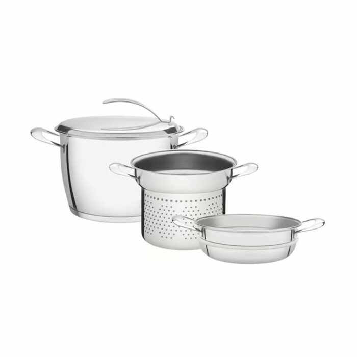 Olla Tramontina Acero Inoxidable Vaporera Colador 3 Piezas