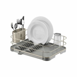 Escurridor De Platos Vajilla Vaso Con Bandeja Y Desague Gris