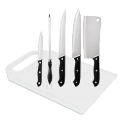Juego Cuchillos De Cocina Tabla Y Afilador Hachuela 6 Piezas