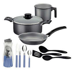 Juego Ollas Tramontina Bateria Cubiertos 22 Piezas Antiadherente