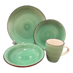 Juego Vajilla 16 Piezas Ceramica Taza Loza Color Verde