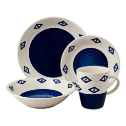 Juego Vajilla 16 Piezas Ceramica Loza Azul Y Blanco