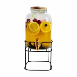 Dispensador De Bebida 5 Litros Vidrio Con Base Y Tapa Metal